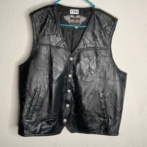 Vintage Hawg Hides Leather Full Snap Patchwork Motorcycle Vest Men 2X Black